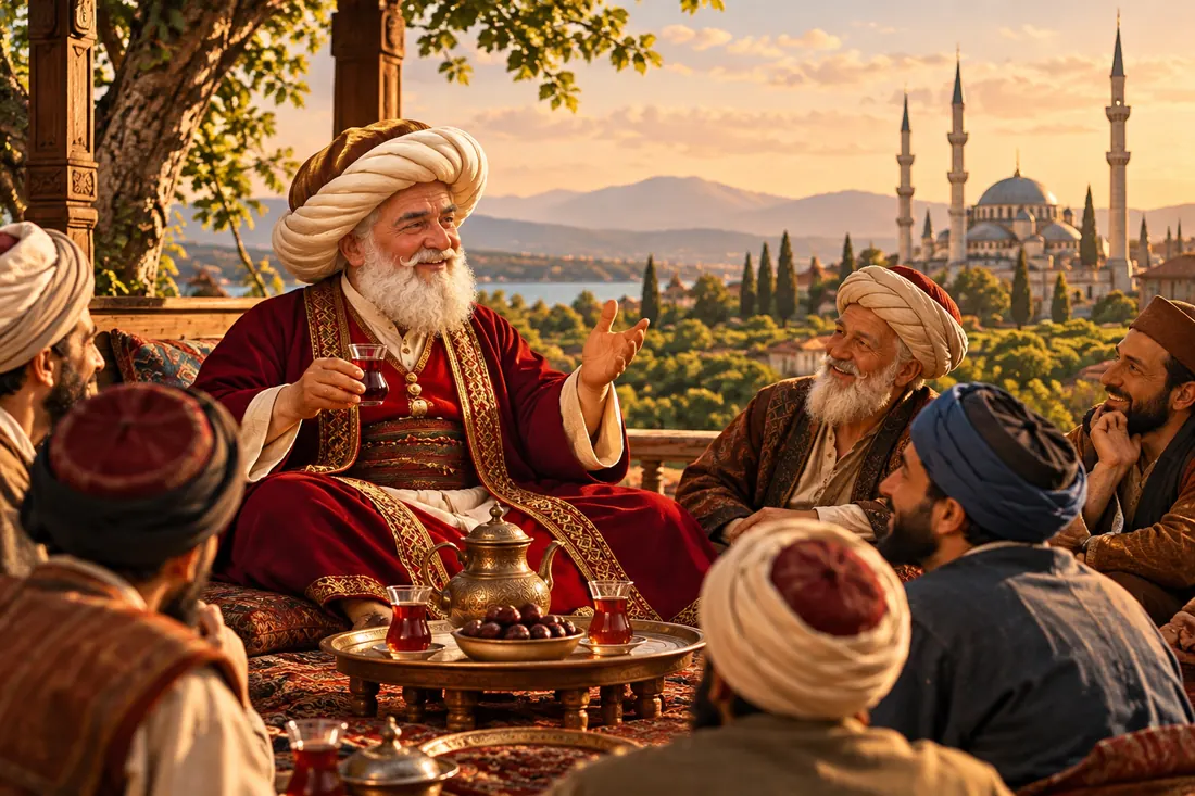 Nasreddin Hoca çay eşliğinde hikâye anlatıyor